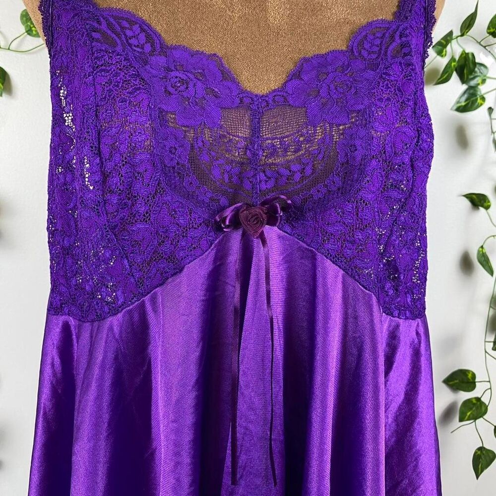 3X Vintage Purple 100% nylon slip dress sheer mesh lace top satin finish fairy - Picture 2 of 5